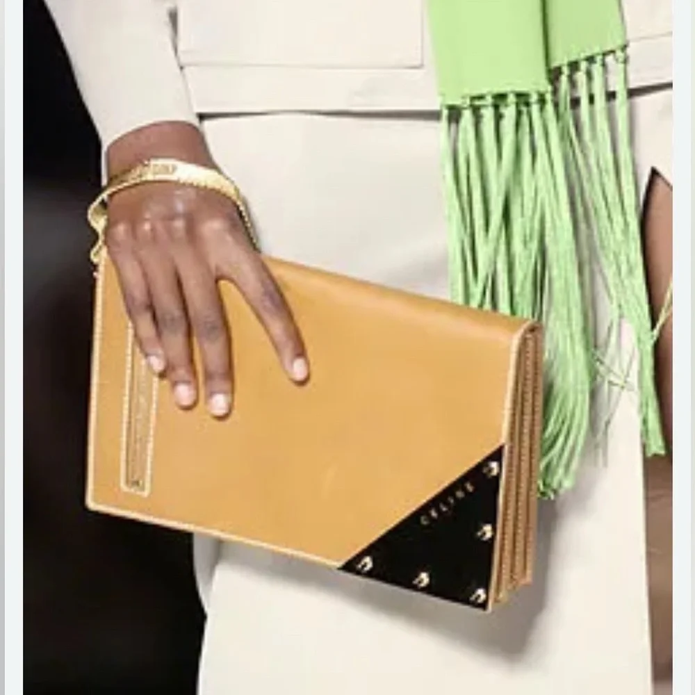 INSANE EUC Celine runway black and Gold long leather Clutch mesh wristlet